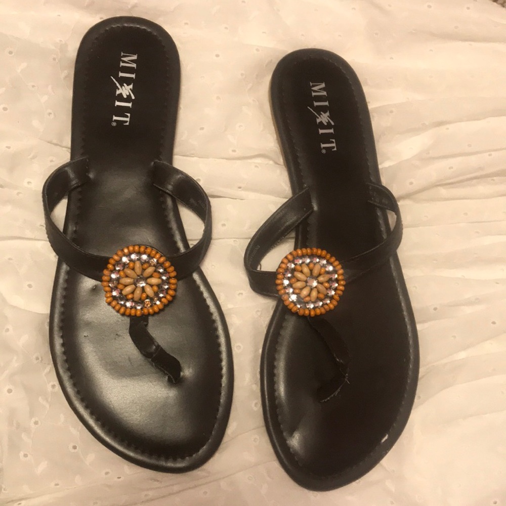 Mixit orange beaded flip flops